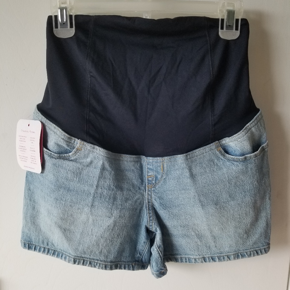 Isabel Maternity Womens Size 2/26 Denim Shorts Crossover Belly Panel.